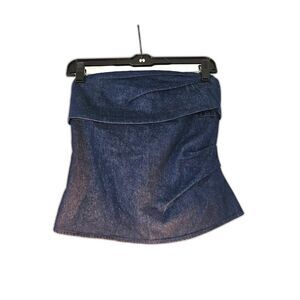 ZARA Navy Denim Strapless Gathered Chic Top XS